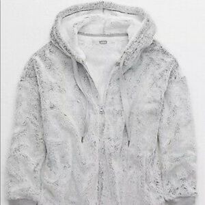 Aerie Fuzzy Sherpa Oversized Hoodie (Gray)